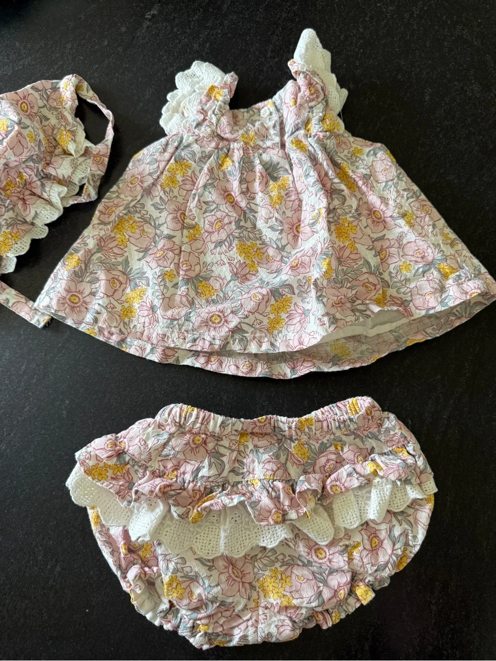 Joie Floral Ruffle Diaper Cover Set - Pink & Yellow